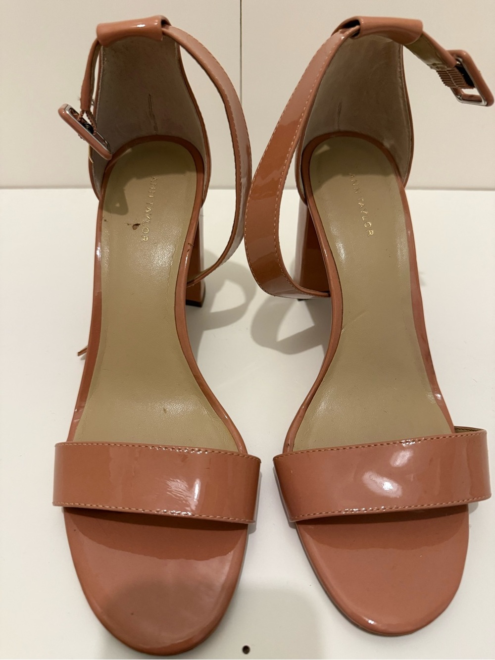 Ann Taylor Patent Leather Block Heel Sandals in Dusty Rose - Picture 2 of 11